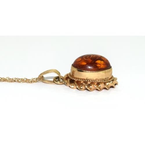 172 - 9ct gold Amber pendant necklace