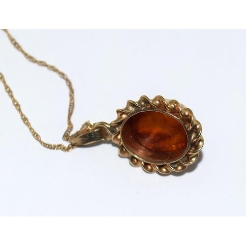 172 - 9ct gold Amber pendant necklace