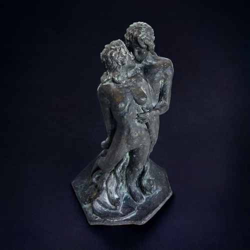 344 - A LARGE BLACK PAINTED TERRACOTTA ROMANTIC SCULPTURE. 
15