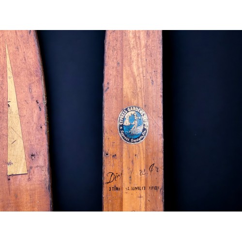 421 - TWO VINTAGE WOODEN SKIS.