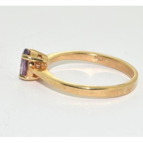 54 - 9ct gold ladies Amethyst solitaire ring size M