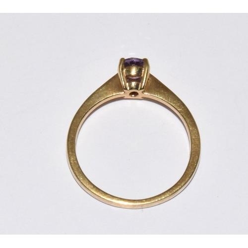 54 - 9ct gold ladies Amethyst solitaire ring size M