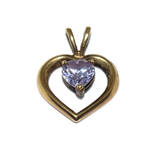 19 - 9ct gold Amethyst heart pendant