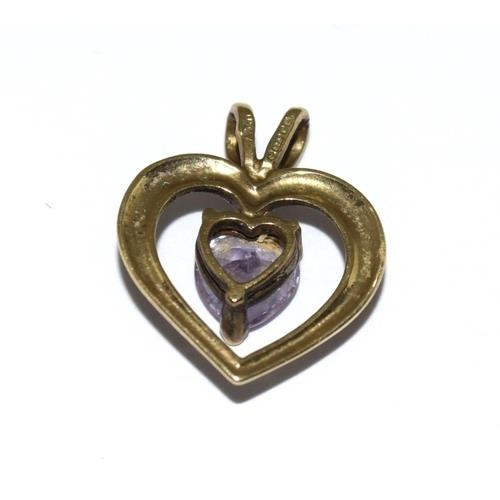 19 - 9ct gold Amethyst heart pendant