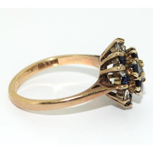 213 - 9ct gold antique set ladies Sapphire cluster ring size L