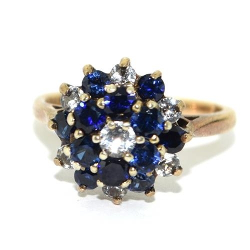 213 - 9ct gold antique set ladies Sapphire cluster ring size L