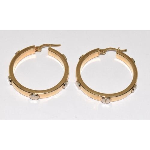 178 - 9ct gold ladies round hoop earrings in the Cartier love style 30mm