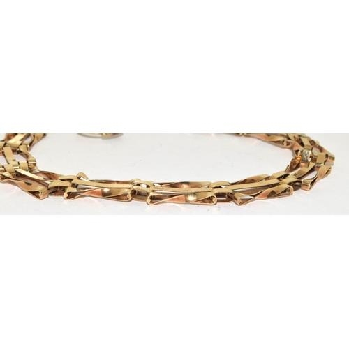 212 - 9ct gold 3 bar gate bracelet with lock and safety chain 19cm long 8.2g