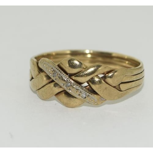 200 - 9ct gold L:adies Diamond rope ring H/M in ring as diamond size S