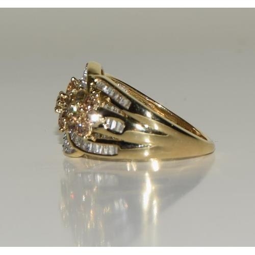 118 - 9ct gold ladies champagne diamond ring approx 1.5ct  size M