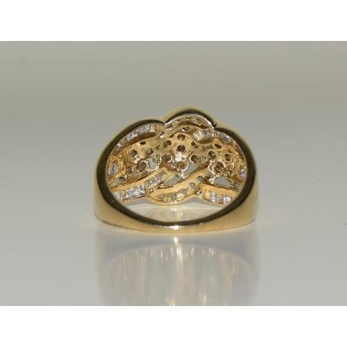 118 - 9ct gold ladies champagne diamond ring approx 1.5ct  size M