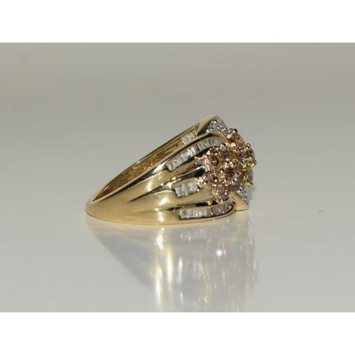 118 - 9ct gold ladies champagne diamond ring approx 1.5ct  size M