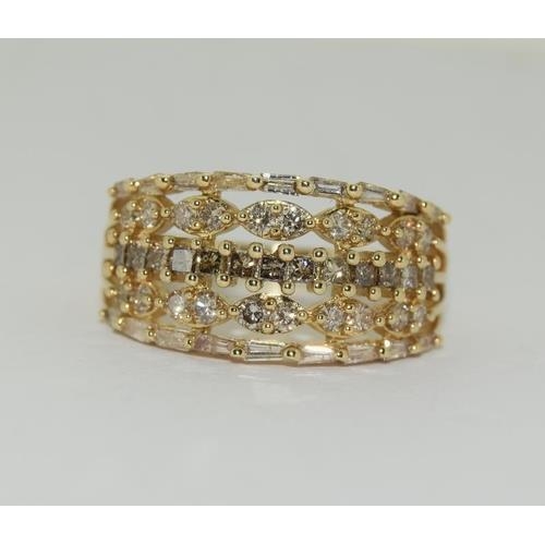 218 - 9ct Gold champagne diamond ring approx 1ct, size N