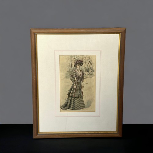 37 - FOUR EDWARDIAN FRAMED & COLOURED FASHION PLATES.