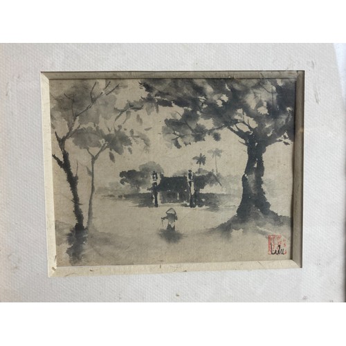 280 - A PAIR OF MID-CENTURY CHINESE INK WASH PAINTINGS. 
IN BAMBOO STYLE FRAMES.