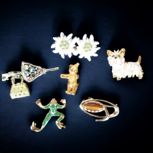 183 - A JOB LOT OF 12 COSTUME JEWELRY LADIES BROOCHES.