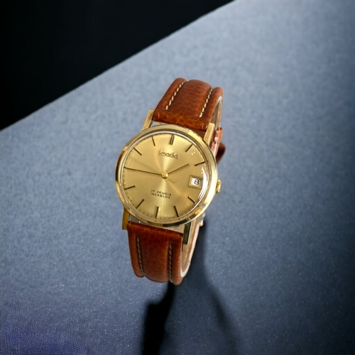 189 - A 1970's SWISS IMADO 9CT GOLD MENS WRISTWATCH.
17 JEWELS, INCABLOC.
BIRMINGHAM 1978 HALLMARKS. 
WITH... 