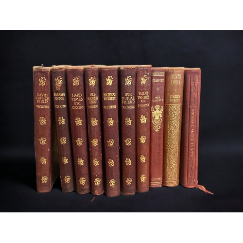 354 - A COLLECTION OF LATE VICTORIAN & EDWARDIAN BOOKS. INCLUDING LEATHER BOUND 'THE WORKS OF CHARLES DICK... 