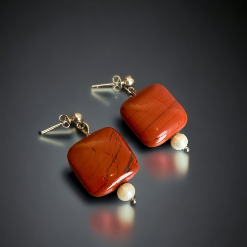 158 - A PAIR OF 925 SILVER, CORAL & PEARL EARRINGS. 
35 X 20MM