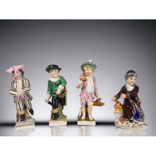 316 - FOUR 19TH CENTURY GERMAN PORCELAIN HAND-PAINTED FIGURES. 
TALLEST - 10.5CM