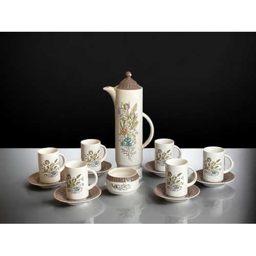 319 - A RETRO CROWN DEVON 'WINTERSEEDS' COFFEE SET. INCLUDES COFFEE POT, SUGAR BOWL AND SIX CUPS & SAUCERS... 