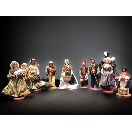 338 - Collection 10, French Santon de Provence Folklore Dolls. Signed Claude Carbonel , Daniele, Chave, Yo... 