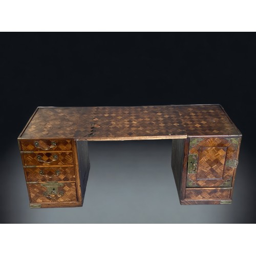 237 - A MEIJI PERIOD JAPANESE TANSU TRAVELING SCHOLARS DESK. TWIN PEDESTALS FITTED WITH DRAWERS. PARQUETRY... 