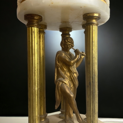 386 - AN ITALIAN GRAND TOUR ALABASTER & GILT METAL TEMPIETO TABLE LAMP. 
36CM TALL (INCL FIXINGS)