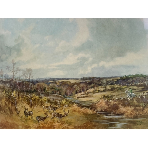 49 - A large, Ltd edition signed John King Hunt scene print. 
73 x 61cm (incl frame)