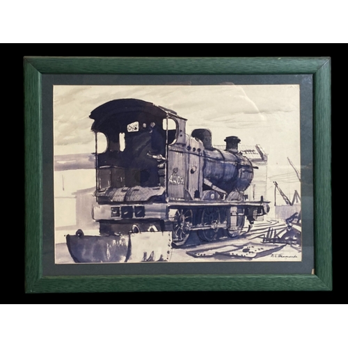 52 - Albert Lawrence Hammonds (1930-1994) Pen & Ink railway study. 
41 x 32cm (incl frame).