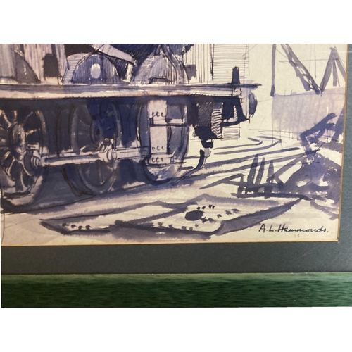 52 - Albert Lawrence Hammonds (1930-1994) Pen & Ink railway study. 
41 x 32cm (incl frame).