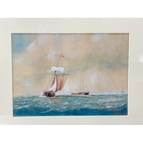 55 - ANTHONY SKUSE (ENGLISH, EARLY 20th-CENTURY) FRAMED WATERCOLOUR. DEPICTING MARINE SEASCAPE.