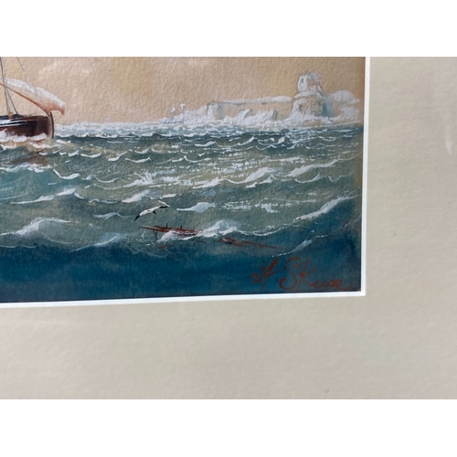 55 - ANTHONY SKUSE (ENGLISH, EARLY 20th-CENTURY) FRAMED WATERCOLOUR. DEPICTING MARINE SEASCAPE.