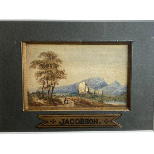 62 - JACOB JACOBSON, GERMANY (1818-1891). MINIATURE LANDSCAPE PAINTING. 
35 X 28.5 CM (INCL FRAME).