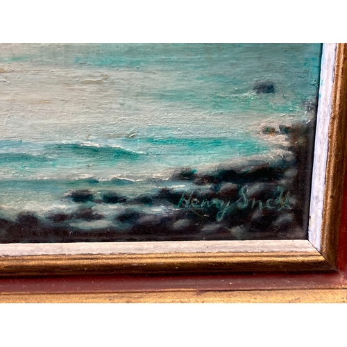 63 - A HENRY SNELL SIGNED OIL SEASCAPE PAINTING.