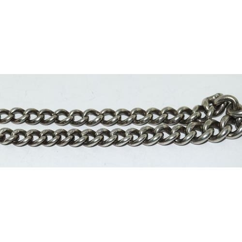 222 - A Silver graduated link Watch Chain with T Bar & Fob. Approx 52 g