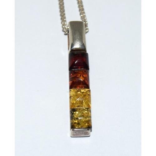 47 - 925 silver multi colour Baltic Amber pendant necklace