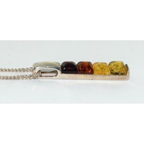 47 - 925 silver multi colour Baltic Amber pendant necklace