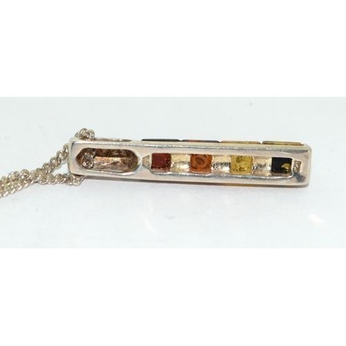 47 - 925 silver multi colour Baltic Amber pendant necklace