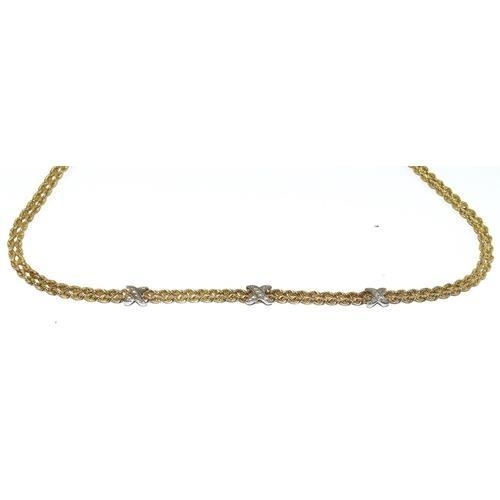 104 - 925 silver gilt fancy link necklace with cross diamond decoration 46cm long