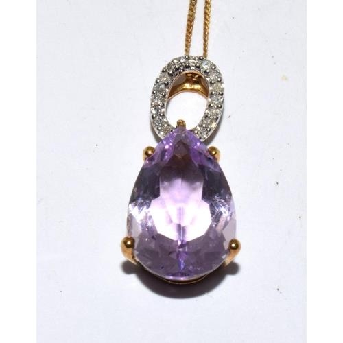 79 - 9ct gold Amethyst and diamond pendant necklace