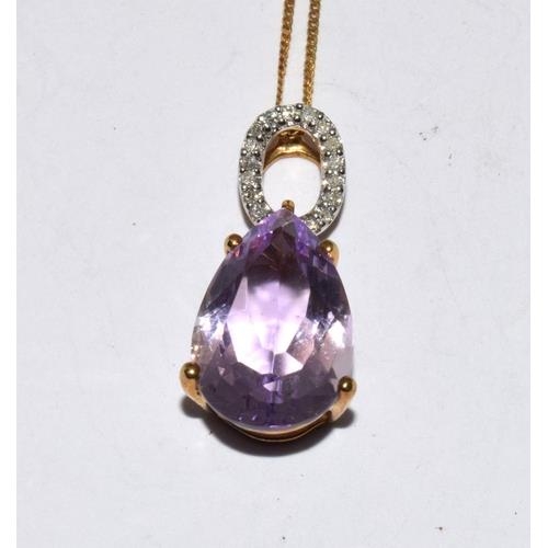 79 - 9ct gold Amethyst and diamond pendant necklace