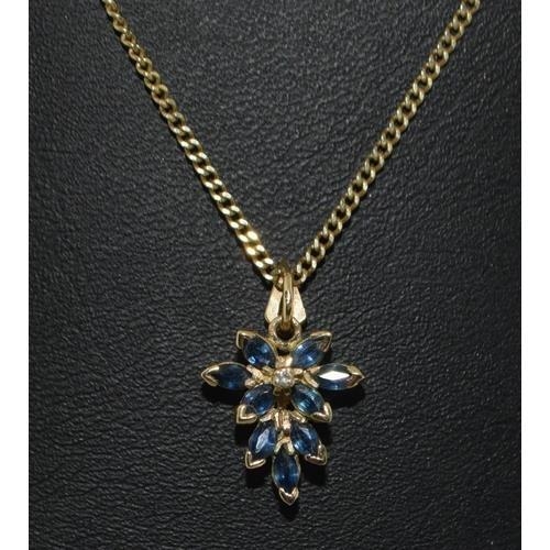 116 - 9ct gold Diamond and Sapphire pendant necklace