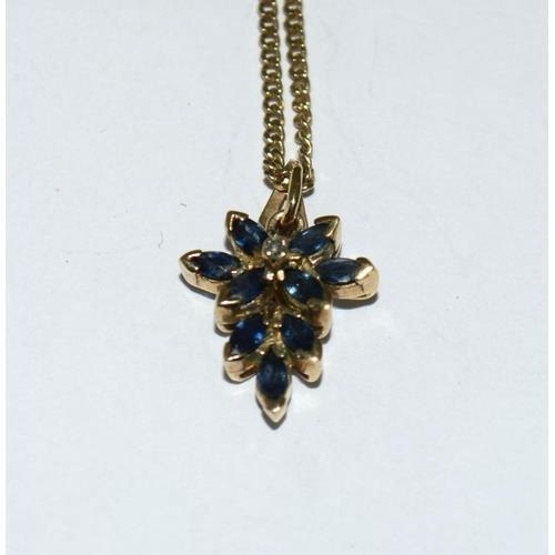 116 - 9ct gold Diamond and Sapphire pendant necklace