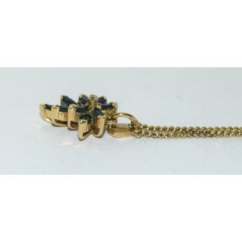 116 - 9ct gold Diamond and Sapphire pendant necklace