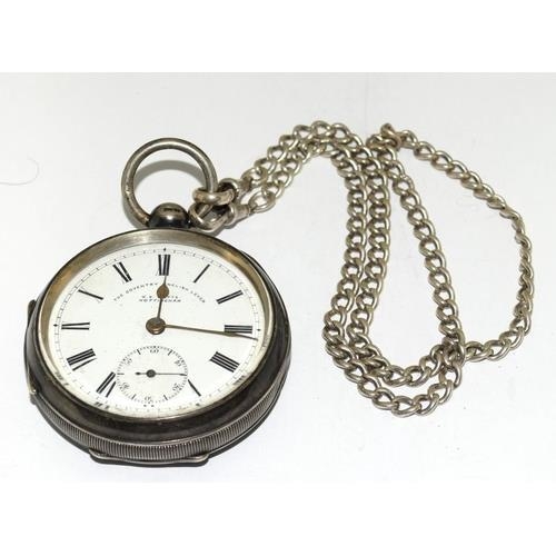 210 - Silver open face pocket watch and silver albert watch chain 