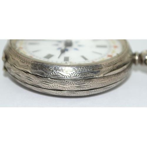 28 - 925 silver fob watch and key with enamel face and roman numerals   ticking when cataloged