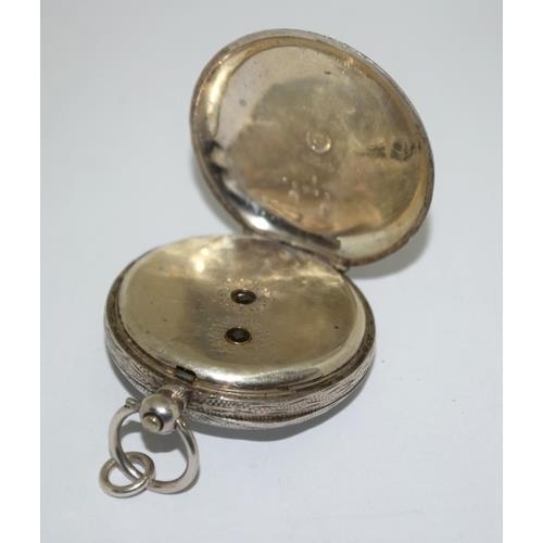 28 - 925 silver fob watch and key with enamel face and roman numerals   ticking when cataloged