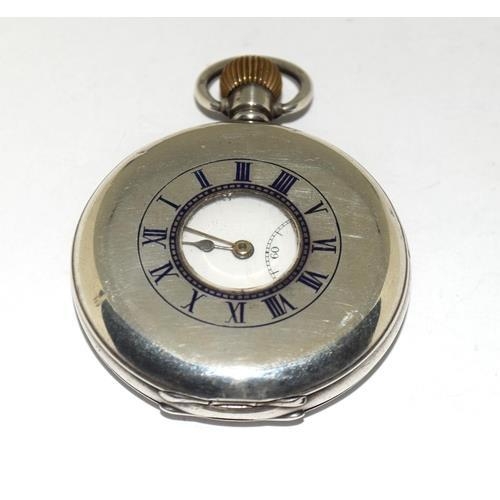 187 - Silver top wind  half hunter pocket watch 50mm, running when catalogued