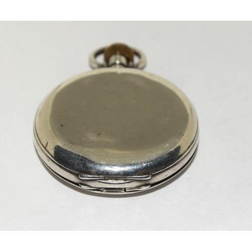 187 - Silver top wind  half hunter pocket watch 50mm, running when catalogued